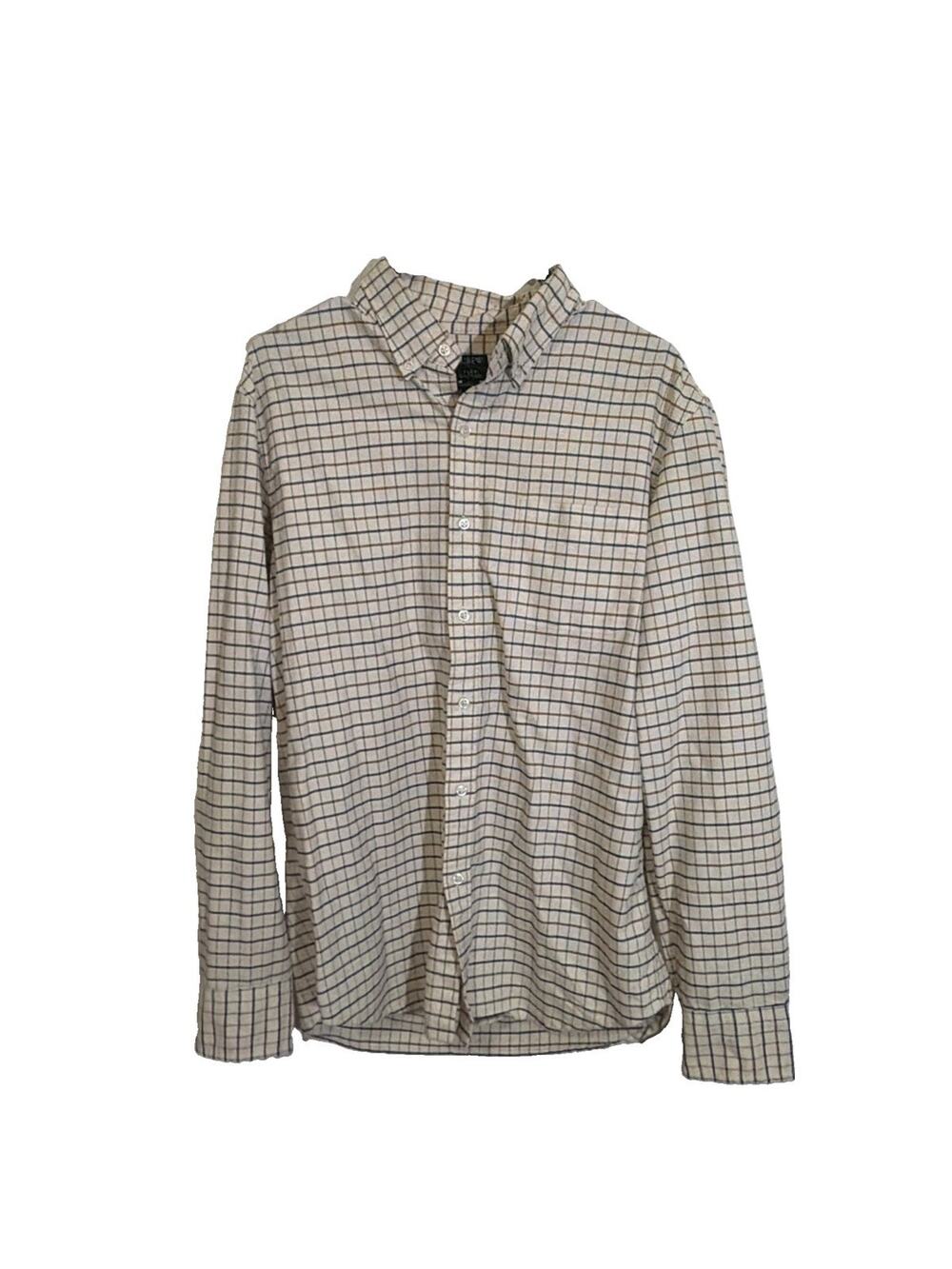 J. Crew Flex Oxford Men's Shirt Size L Brown Plaid Button-Down Cuffed